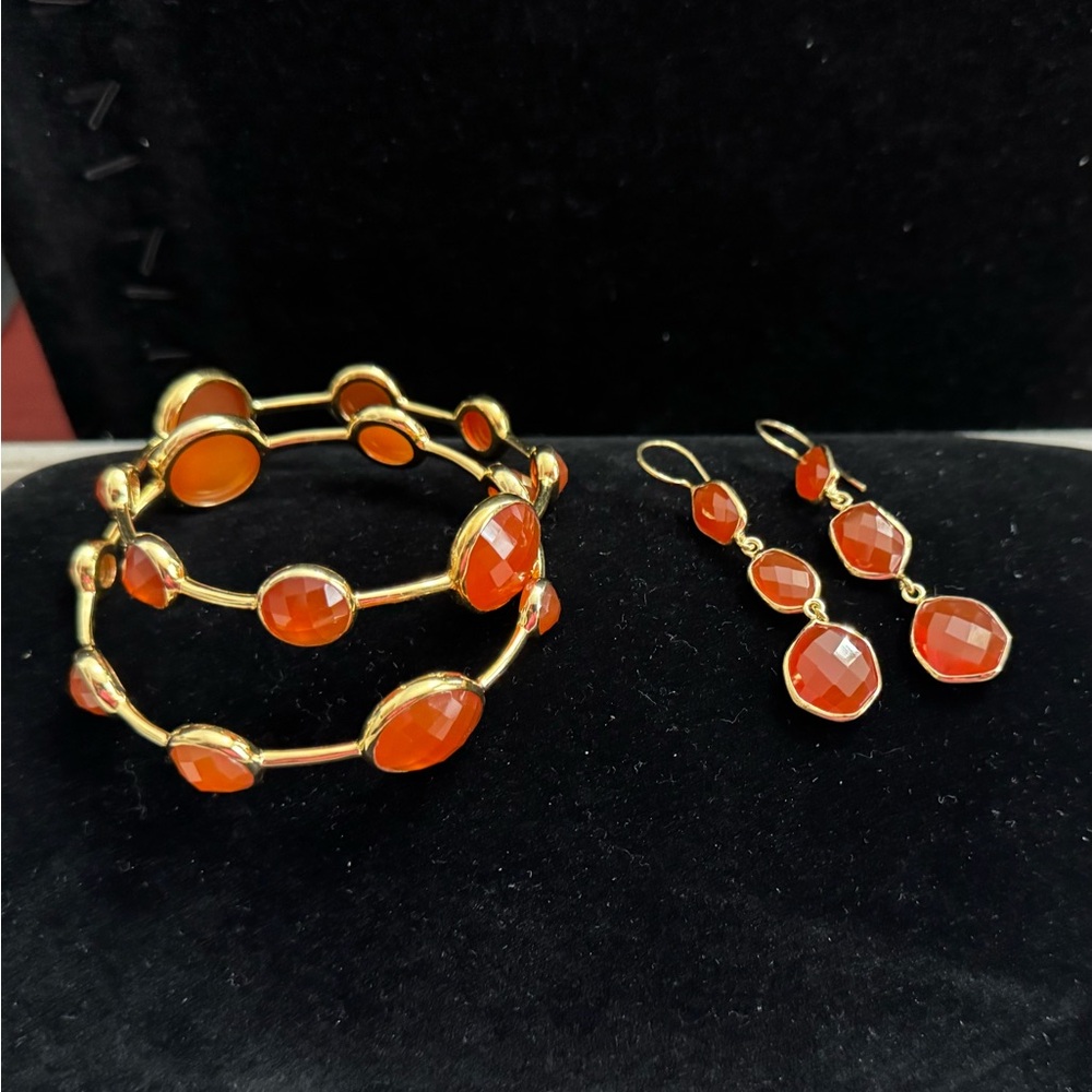 Gold / Orange  Faceted Beautiful Stones in Bangle Bracelets & Matching Earrings